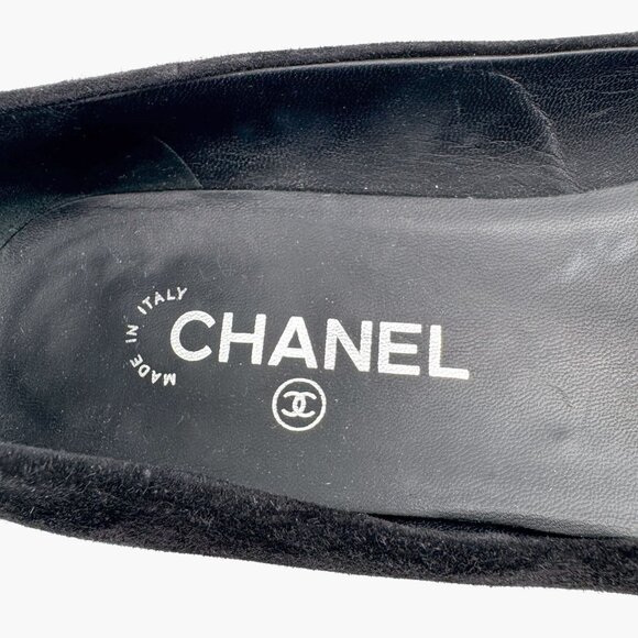 Chanel Camellia CC Ballet Flats Black Suede Size 38.5 US 7.5–8 Women Flower Logo - Picture 13 of 14